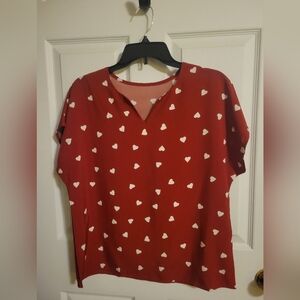 Red Heart Print Blouse